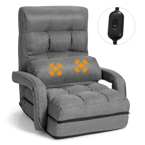 Costway 21.5 in. Width Grey Cotton Folding Lazy Sofa Floor Massage Chair Sofa Lounger Bed W/Armrests Pillow