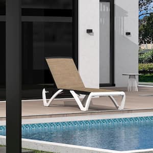 Outdoor Chaise Lounge with Light Brown Textilene Fabric Aluminum Frame Set of 1