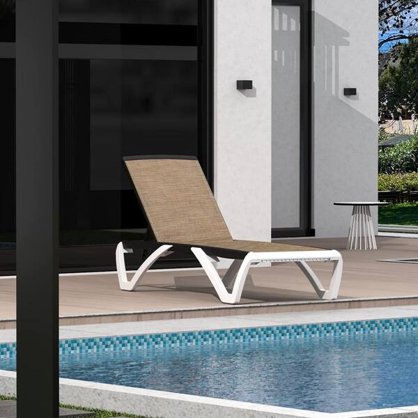 domi outdoor living Outdoor Chaise Lounge with Light Brown Textilene ...