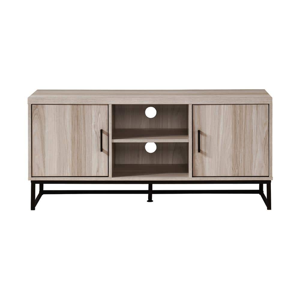 47 in. Tender Oak Wood TV Stand with 2 Storage Cabinets Fits TVs up to 50 