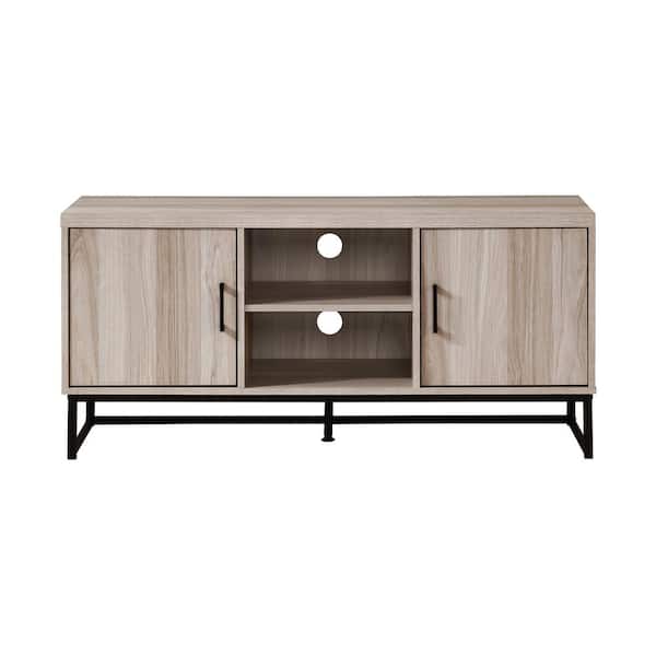 AndMakers 47 in. Tender Oak Wood TV Stand with 2 Storage Cabinets Fits TV's up to 50 in.