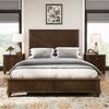 Noble House Horizon Brown Walnut Wood Frame Queen Size Platform Bed with Tall Headboard, Rubberwood 123555