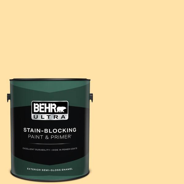 BEHR ULTRA 1 gal. #310A-3 Manila Tint Semi-Gloss Enamel Exterior Paint & Primer