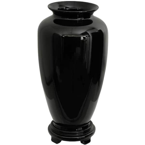 Oriental Furniture 14 in. Porcelain Decorative Vase in Black