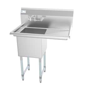 1-Compartment Stainless Steel NSF Commercial Kitchen Prep and Utility Sink with 1-Right Drainboard and Faucet