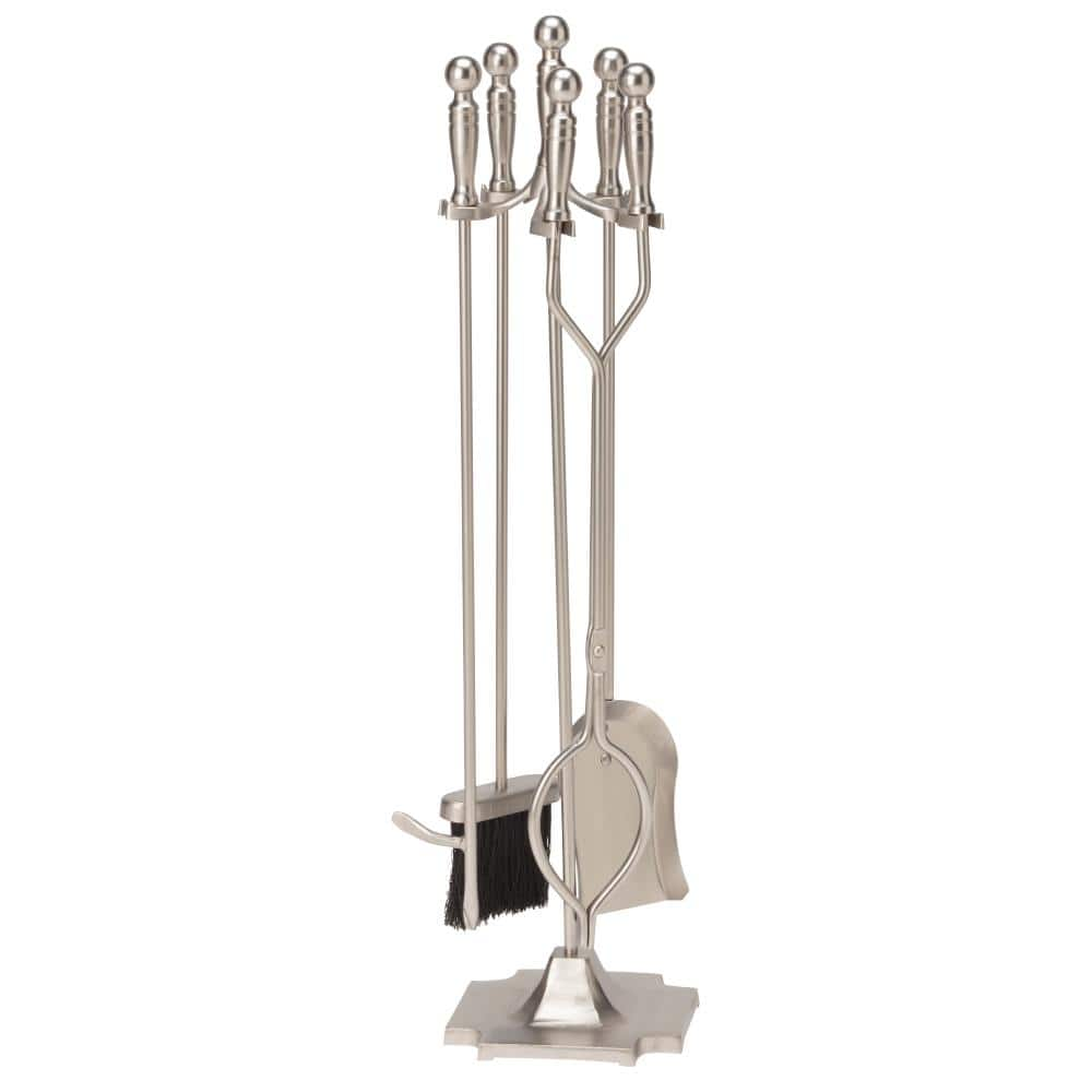 UniFlame Satin Pewter Finish Steel 5-Piece Fireplace Tool Set with