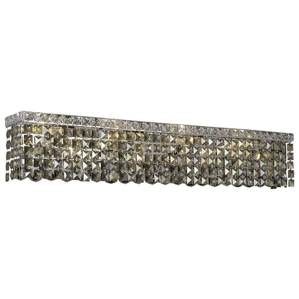 Elegant Lighting 8-Light Chrome Sconce with Golden Teak Smoky Crystal