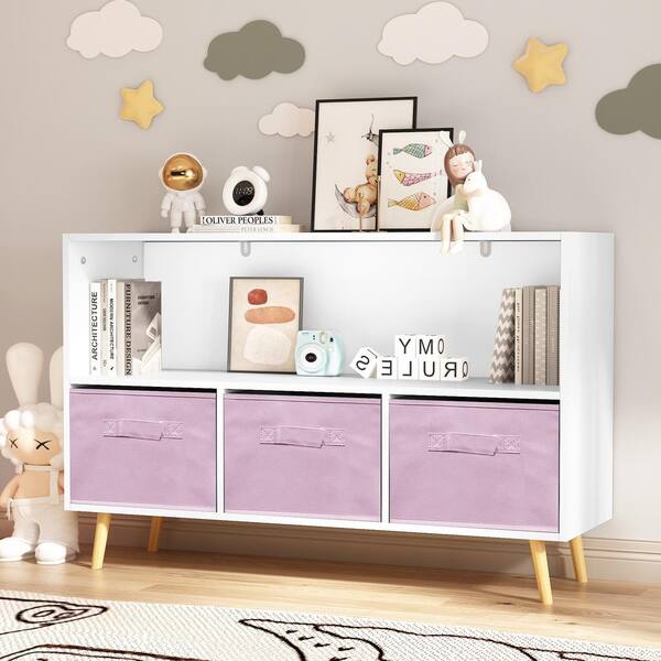 VEIKOUS Kids Toy Storage Organizer Toddler's Room Chest Cabinet Drawers with Wheels Bookcase, White, 40 in.