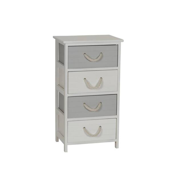 HOUSEHOLD ESSENTIALS Seaside 4-Drawer Storage Side Table in White