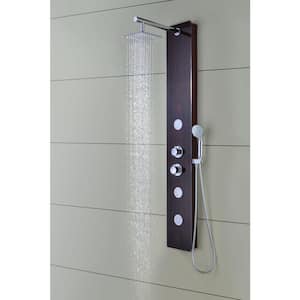 Pure 59 in. 3-Jetted Full Body Shower Panel System with Heavy Rain Shower and Spray Wand in Mahogany Style Deco-Glass