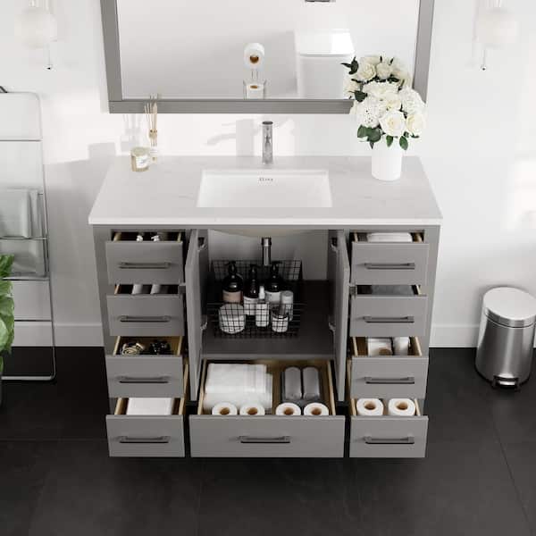 Eviva London 48 in. Single Sink Gray Bath Vanity with White Carrara Quartz Top (Assembled)