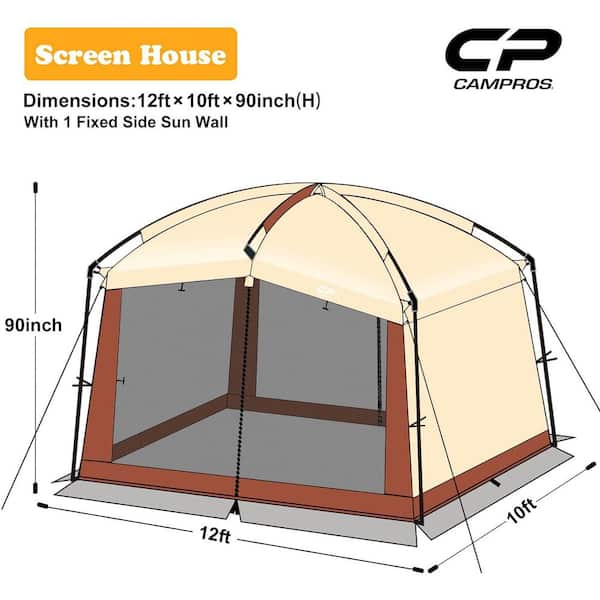 Cesicia Outdoor 12 ft. x 10 ft. x 90 in. 3-Person Beige Fabric Camping Tent Screened Mesh Net