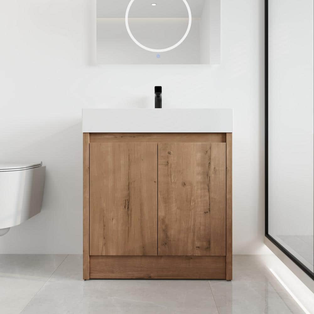 29.5 in. W x 18.1 in. D x 35 in. H Freestanding Bath Vanity in Light Brown 