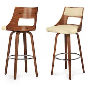 Dallyn Contemporary 17 inch Wood Swivel Bar Stool (Set of 2) in Cream Vegan Faux Leather