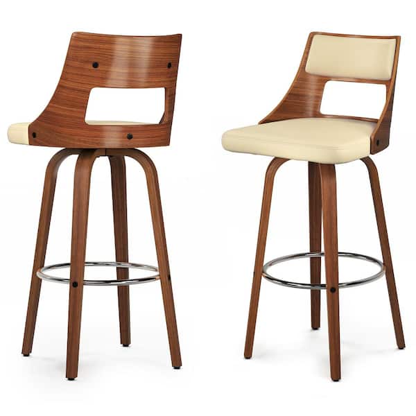 Simpli Home Dallyn Contemporary 17 in. Wood Swivel Bar Stool (Set of 2) in Cream Vegan Faux Leather