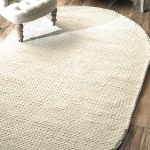 Chunky Woolen Cable Off-White 3 ft. x 5 ft. Oval Rug