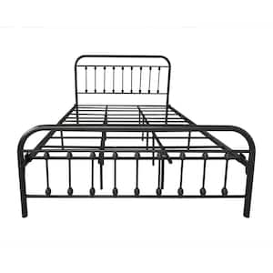 Black Queen Size Metal Bed Frame with Vintage Headboard and Footboard