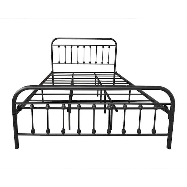sumyeg Black 60.2 in. Metal Bed Frame Queen Size Platform Bed with Vintage Headboard and Footboard