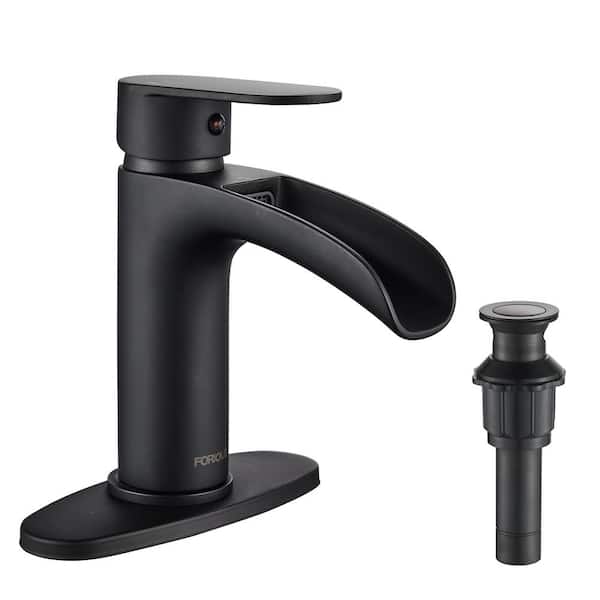FORIOUS Waterfall Single Handle Bathroom Faucet with Metal Pop-Up Drain,  Bathroom Sink Faucet Matte Black in Bathroom HH0302BD - The Home Depot