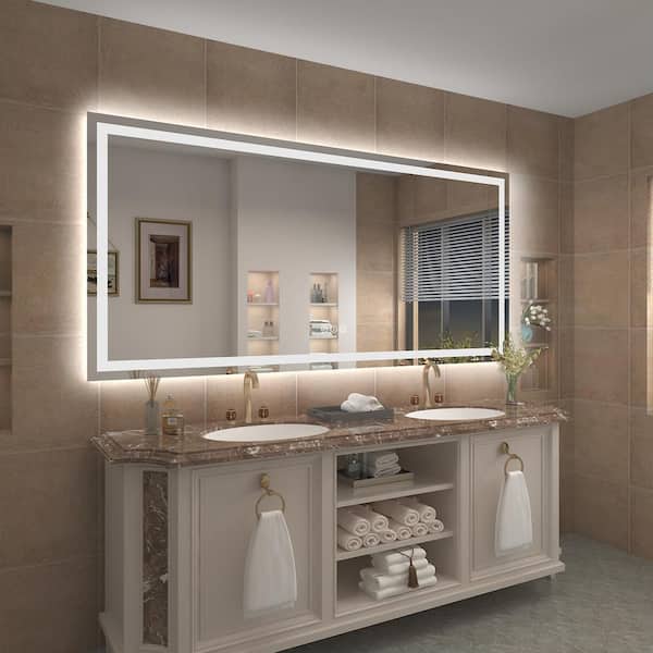 84 in. W x 40 in. H Rectangular Frameless Front Back Lighted Anti-Fog Wall Bathroom Vanity Mirror, Tempered Glass, ETL