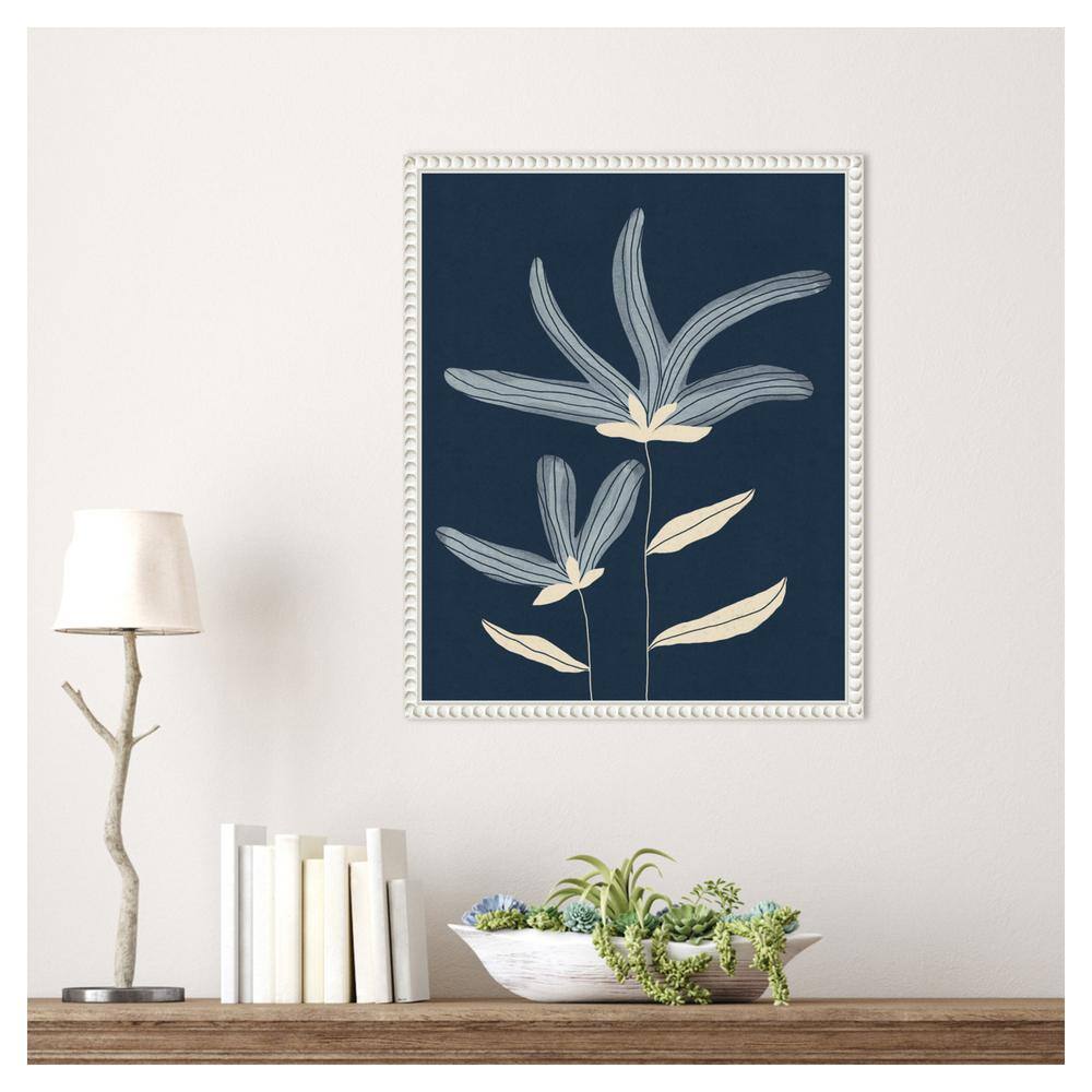 Two Flowers Abstract Navy and White Canvas Wall Art