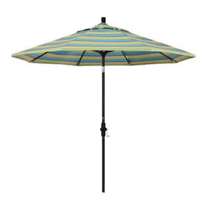 9 ft. Bronze Aluminum Market Collar Tilt Crank Lift Patio Umbrella in Astoria Lagoon Sunbrella