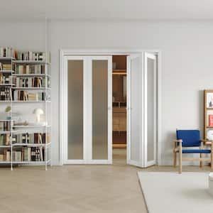 72 in x 80 in (Double Doors) Frosted glass Single Glass Panel Bi-Fold Doors, Multifold Interior Doors with Hardware Kits