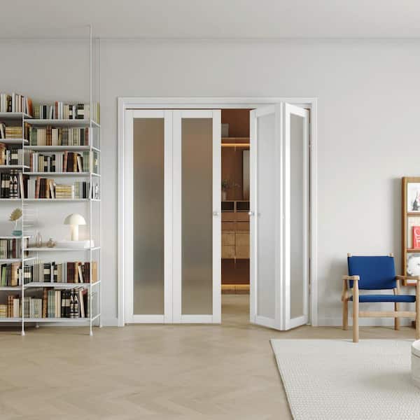 TENONER 72 in x 80 in (Double Doors) Frosted glass Single Glass Panel Bi-Fold Doors, Multifold Interior Doors with Hardware Kits