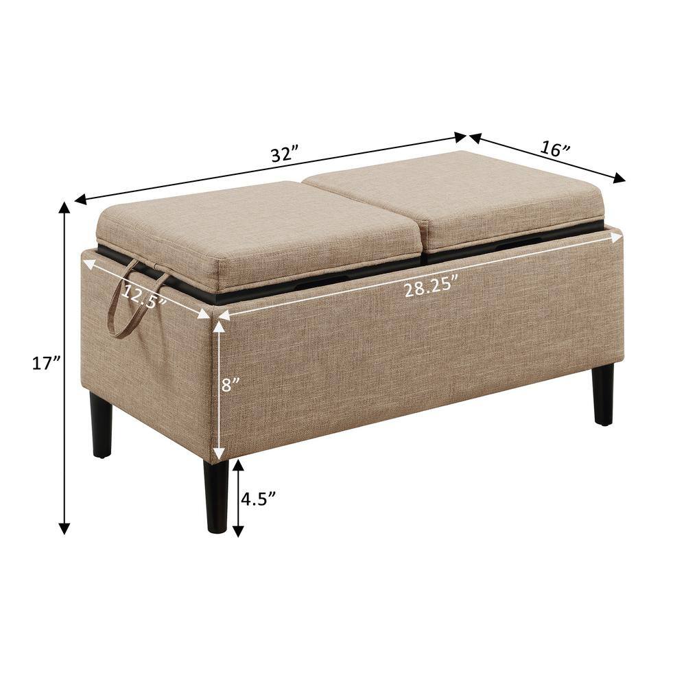 Tan Fabric Storage Ottoman with Reversible Trays