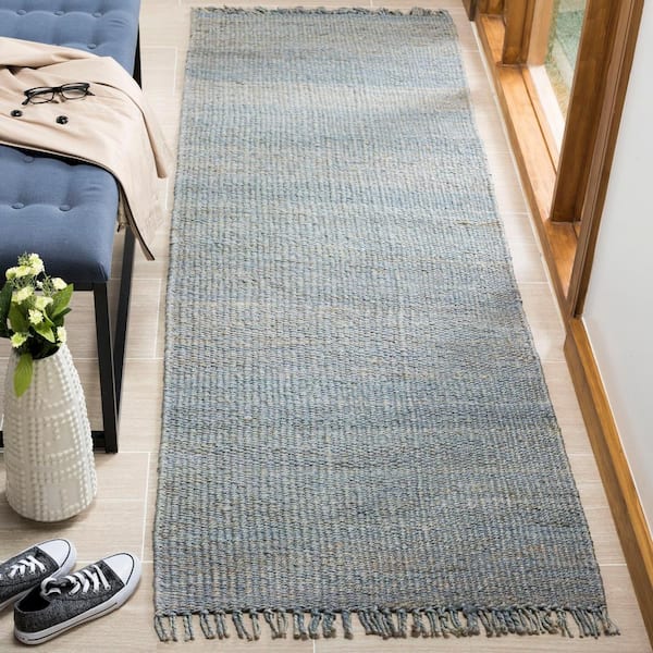 Natural Fiber Blue 2 ft. x 10 ft. Gradient Solid Color Runner Rug
