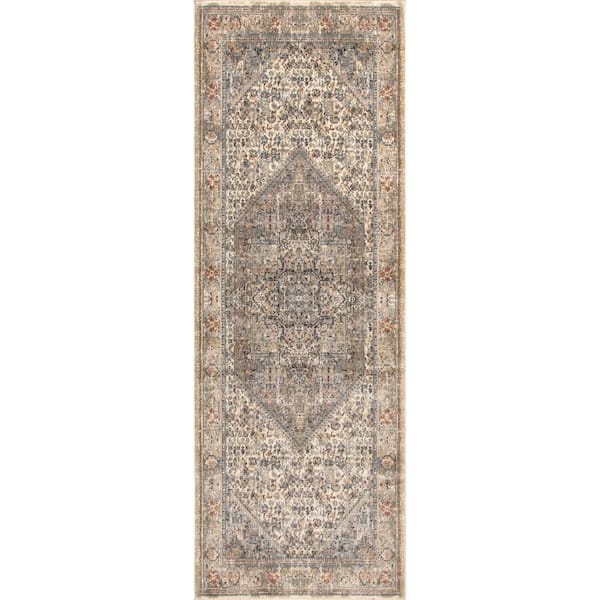 nuLOOM Carol Traditional Medallion Beige 3 ft. x 6 ft. Runner Rug ...