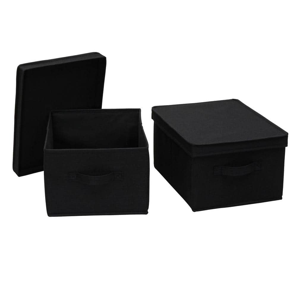 HOUSEHOLD ESSENTIALS 6 Gal. Large Storage Box Black Linen (2Pack) 7613