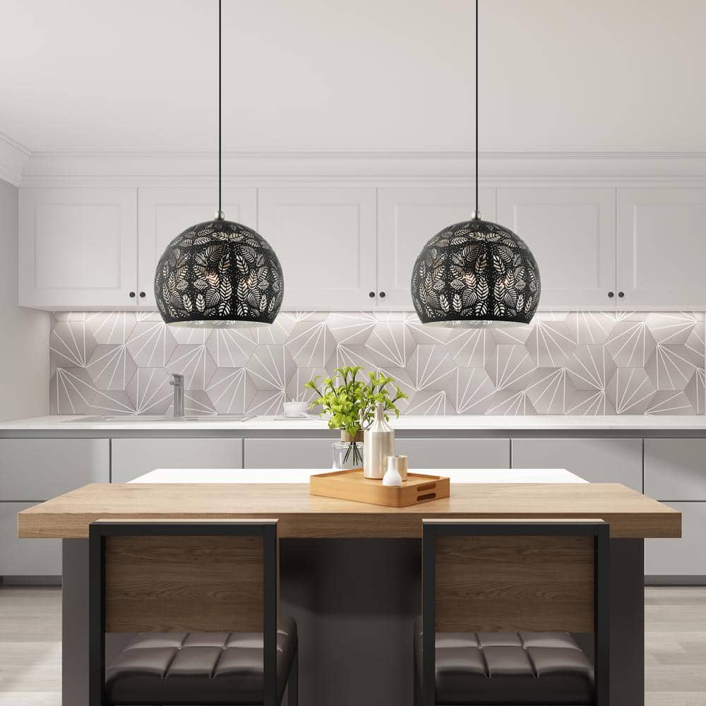 Black and Nickel 3-Light Globe Pendant with Crystal Accents