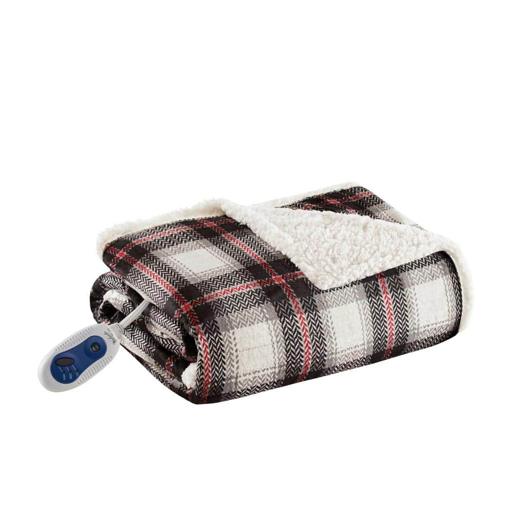 60"x70" Black and White Faux Mink to Berber Heated Throw Blanket