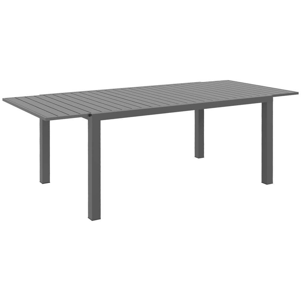 Expandable 6-8 Person Gray Rectangle Aluminum Outdoor Dining Table with Sty