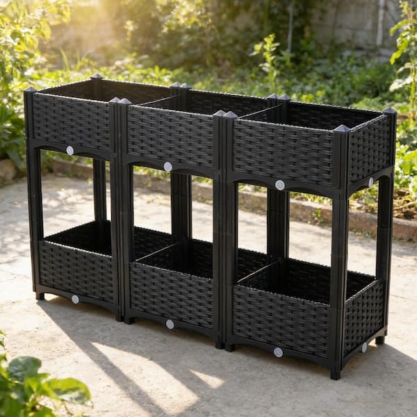 47.2 in. x 15.7 in. x 27.70 in Elevated Black Plastic Polypropylene Raised Garden Bed with Drainage Plug