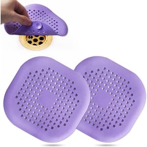 Square drain cover for shower, silicone hair plug with suction cup, suitable for 2-piece sets in bathrooms, bathtubs