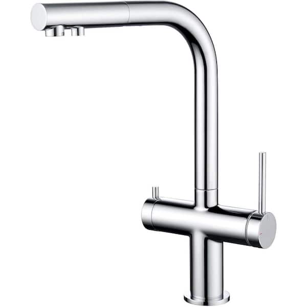 14 in. H Circular 2-in-1 Water Filter Pull Out Sprayer Kitchen Faucet with Swivel Spout in Chrome