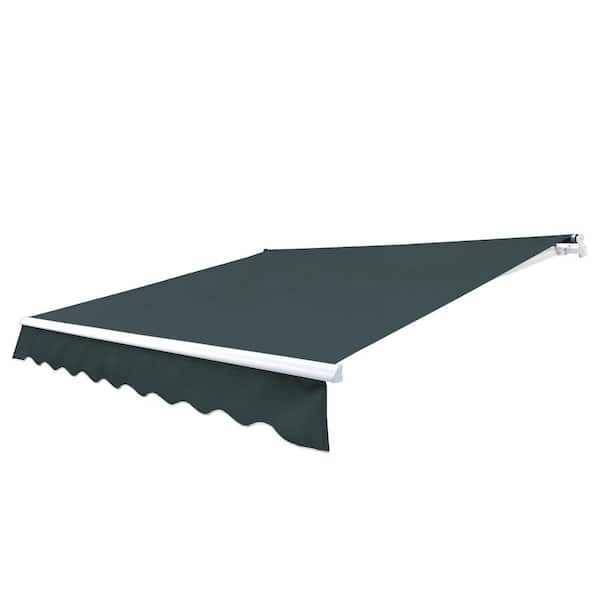 ALEKO 12 x 10 ft. Retractable Motorized Patio Awning - White Frame - Forest Green Fabric