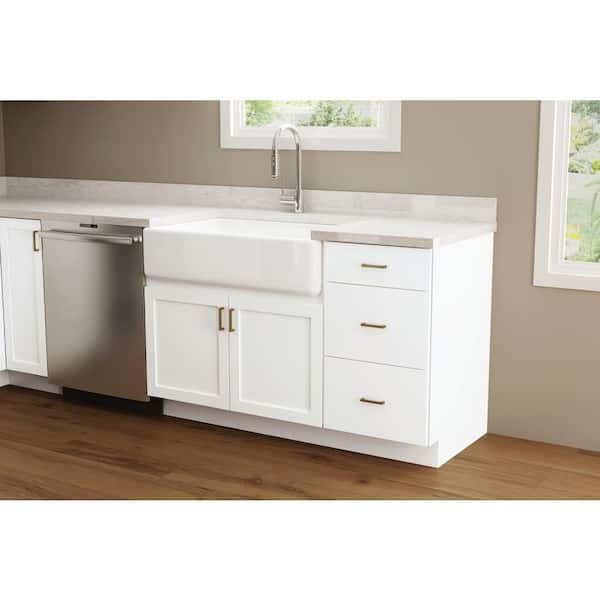 Hampton Bay Designer Series Melvern Assembled 33x34.5x23.75 in. Pots and Pans Drawer Base Kitchen Cabinet in White