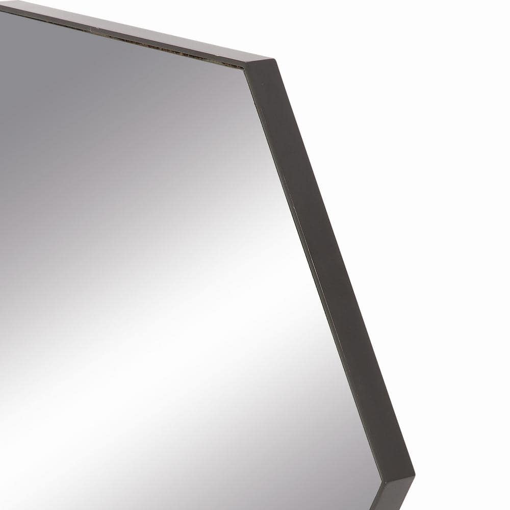 Hexagonal Black Wood Full Length Wall Mirror, 24" x 21"
