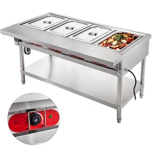 Steam Table Food Warmer 4-Pot Steam Table Food Warmer 18 Qt. Pan with Lids with 7 in. Cutting Board Electric Food