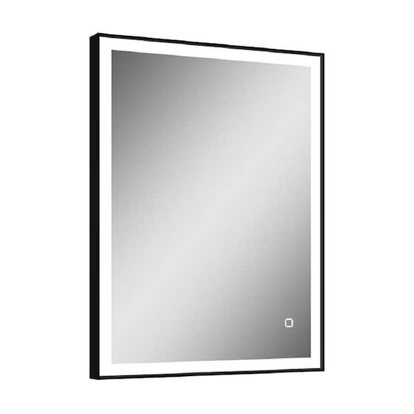 LTL Home Products Caspian 30 in. W x 36 in. H Lighted Impressions Medium Rectangular LED Wall Bathroom Mirror with Black Aluminum Frame