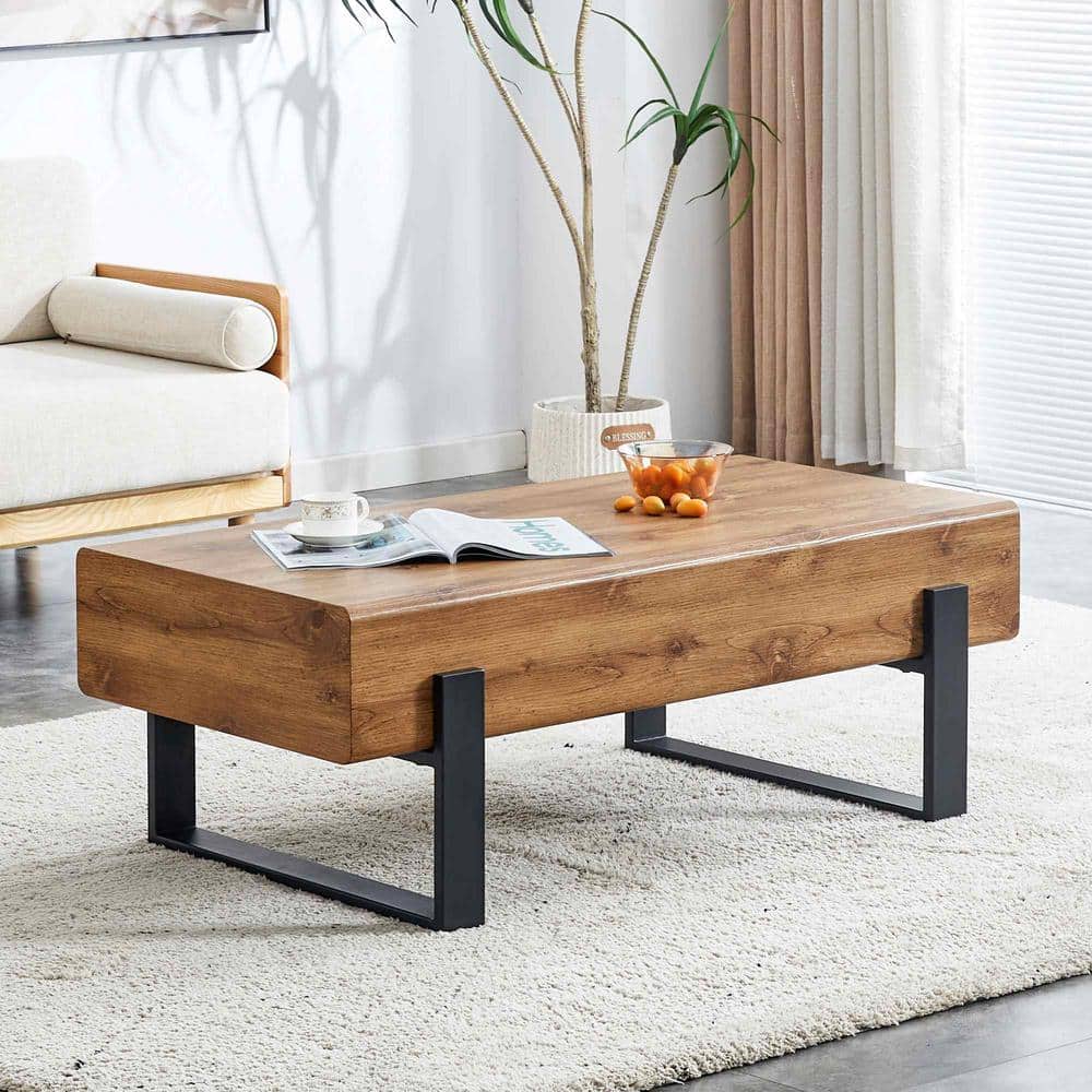 47.24 in. Natural Rectangle Wood Coffee Table with Metal Legs