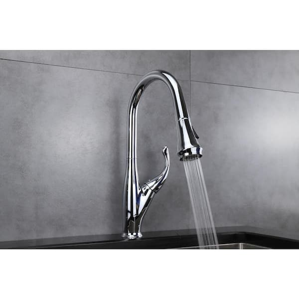 Garbatella Brass Single-Handle Pull-Down Spray Kitchen Faucet in Chrome