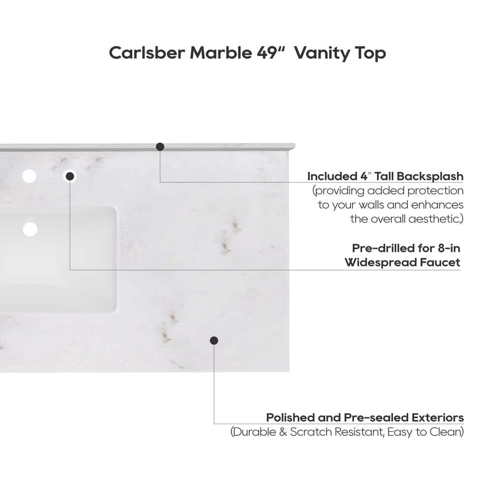 49'' White Marble Single Vanity Top with Ceramic Undermount Sink