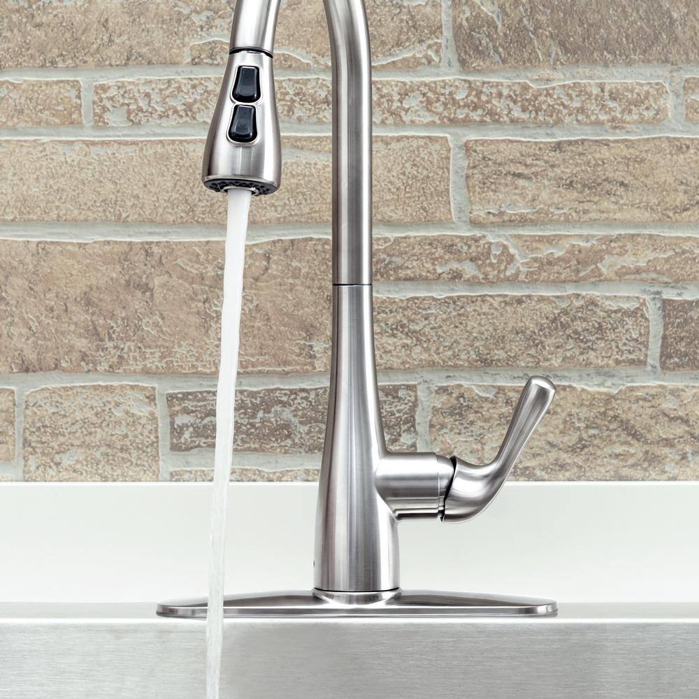 Stainless Steel Single Handle Pull-Down Kitchen Faucet with Soap Dispenser
