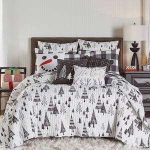 Northern Star 3-Piece Black;White Woodland/Plaid Christmas Microfiber King/Cal King Quilt Set