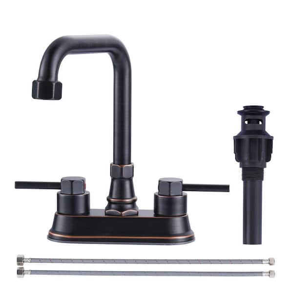 4 in. Centerset Dual Handle Bathroom Faucet with Drain and Swivel Spout in Oil Rubbed Bronze