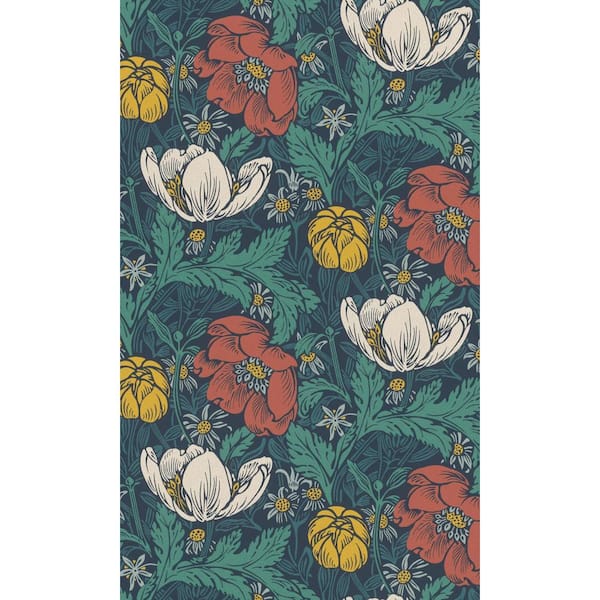 Walls Republic Red and Green Bold Leaves and Bold Flowers Tropical Shelf Liner Non-Woven Non-Pasted Wallpaper (57 sq. ft.) Double Roll